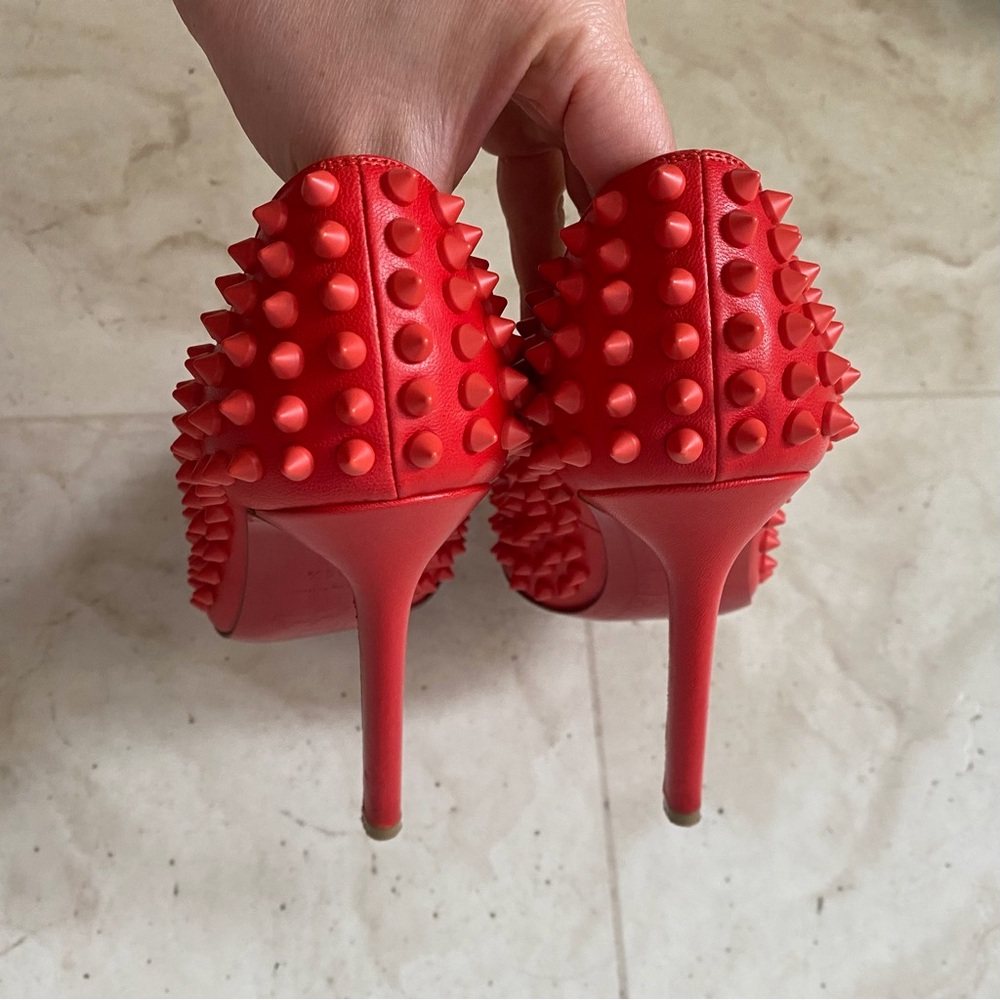 Christian Louboutin Pigalle Spikes 120 Pointed Toe Red Leather Pumps Heels 6.5 - Picture 11 of 14